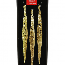 Набор украшений елочных 14см MAGIC TIME Сосульки 92628 стекло золотой 3шт/уп