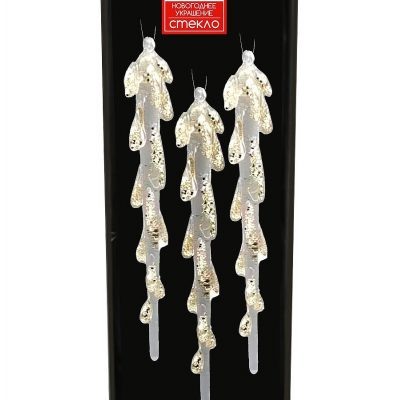 Набор украшений елочных 14см MAGIC TIME Сосульки 92631 стекло сереб./зол. 3шт/уп