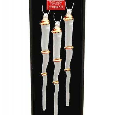 Набор украшений елочных 14см MAGIC TIME Сосульки 92626 стекло бел/золотой 3шт/уп