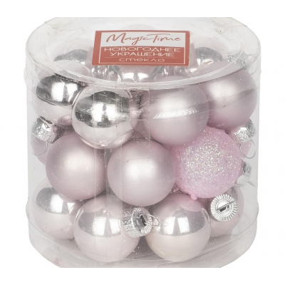 Набор шаров елочных MAGIC TIME (2,5см) стекло розовый/серебро 92659 24шт/уп