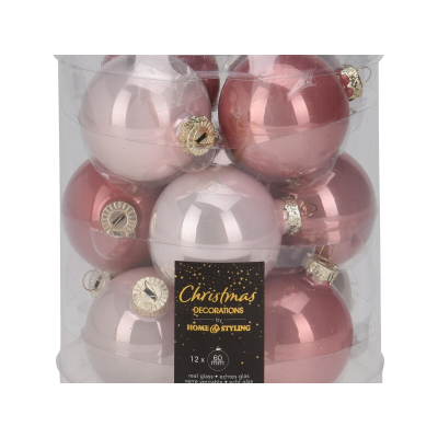 Набор шаров елочных 6см KOOPMAN ARB103540 стекло розовый 12шт/уп