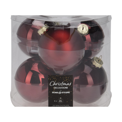 Набор шаров елочных 8см KOOPMAN ARB104610 стекло бордовый 6шт/уп