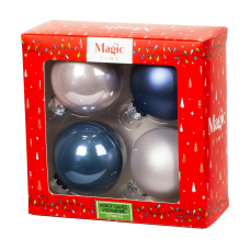 Шар елочный стекл. 6см MAGIC TIME 90656 микс бирюз+жемчуг 4шт/уп