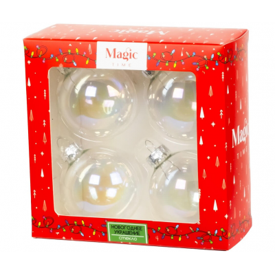 Шар елочный стекл. 6см MAGIC TIME 90655 прозр.перламутр 4шт/уп