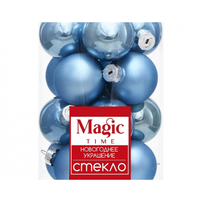 Набор шаров елочных 3см MAGIC TIME 95414 стекло голубой 20шт/уп