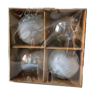 Набор шаров елочных 8см MAGIC TIME 95666 стекло серебряный 4шт/уп