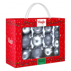 Набор шаров елочных 5/6/7см MAGIC TIME 90749 стекло серебряный 26шт/уп