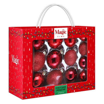 Набор шаров елочных 5/6/7см MAGIC TIME 90748 стекло красный 26шт/уп