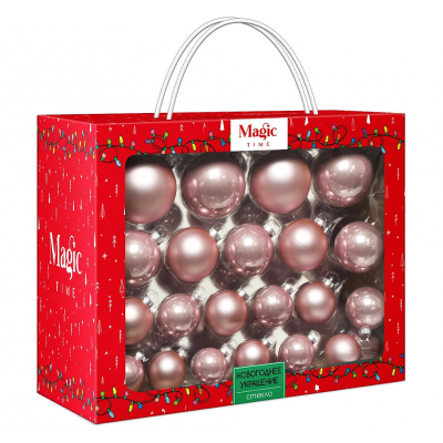 Набор шаров елочных 5/6/7см MAGIC TIME 92681 стекло розовый 26шт/уп