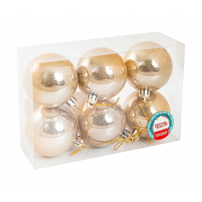 Набор шаров елочных 6см MAGIC TIME 92705 пластик золотой 6шт/уп