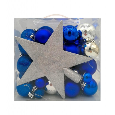 Набор шаров елочных 3/5/6см с верхушкой Звезда MAGIC TIME 92711 синий 50шт/уп