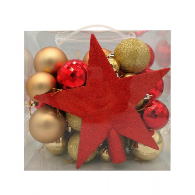 Набор шаров елочных 3/5/6см с верхушкой Звезда MAGIC TIME 92712 золотой 50шт/уп
