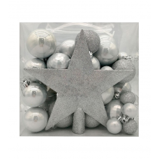 Набор шаров елочных 3/5/6см с верхушкой Звезда MAGIC TIME 92714 серебро 50шт/уп
