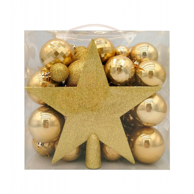 Набор шаров елочных 3/5/6см с верхушкой Звезда MAGIC TIME 92713 золотой 50шт/уп
