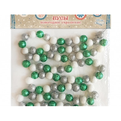 Украшение елочное 170x1,5см MAGIC TIME Бусы пластик зеленый/белый 80187