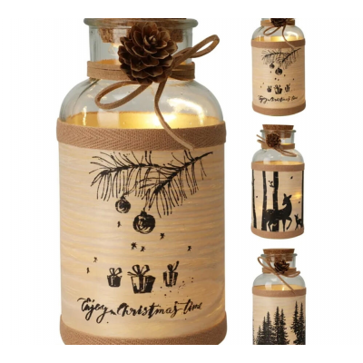 Композиция новогодняя LED 14см Банка бежевый AC6009630 от батареек