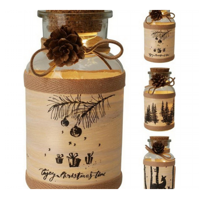 Композиция новогодняя LED 14см Банка бежевый AC6009620 от батареек