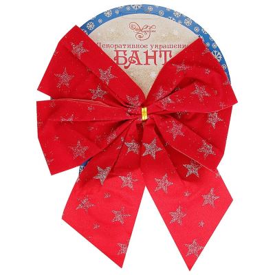 Украшение елочное 17x21см MAGIC TIME Бант текстиль красный 88037