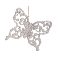 Украшение елочное Бабочка MAGIC TIME 80226 пласт. 9,5х8,5см серебро глиттер