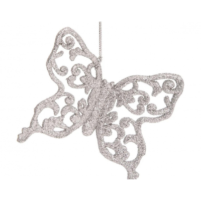 Украшение елочное Бабочка MAGIC TIME 80226 пласт. 9,5х8,5см серебро глиттер