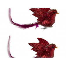 Украшение елочное Птички на клипсе 5*15*5см (уп=2шт) текстиль, красный, 82242