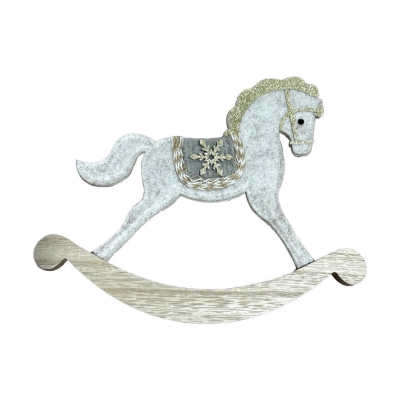 Фигурка новогодняя 20см MAGIC TIME Лошадка дерево/текстиль белый 94533