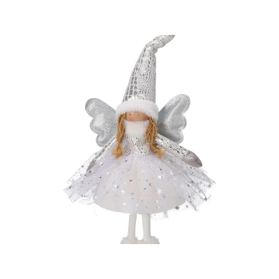 Фигура новогодняя 50см KOOPMAN Ангел текстиль белый/серебряный AMA000630