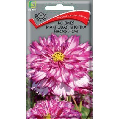 Космея Махровая кнопка Биколор Виолет 0,1г (Семена ПОИСК)