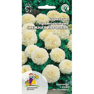 Бархатцы прямостоячие СНЕЖНАЯ КОРОЛЕВА 0,2гр Семена Уральский дачник